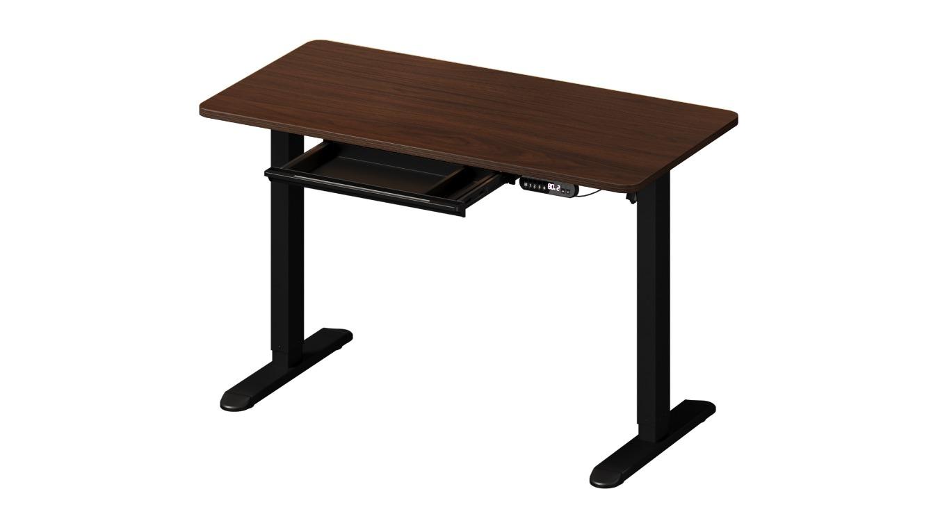 Oikiture 120cm Electric Height Adjustable Standing Desk with Drawer - Black/Walnut