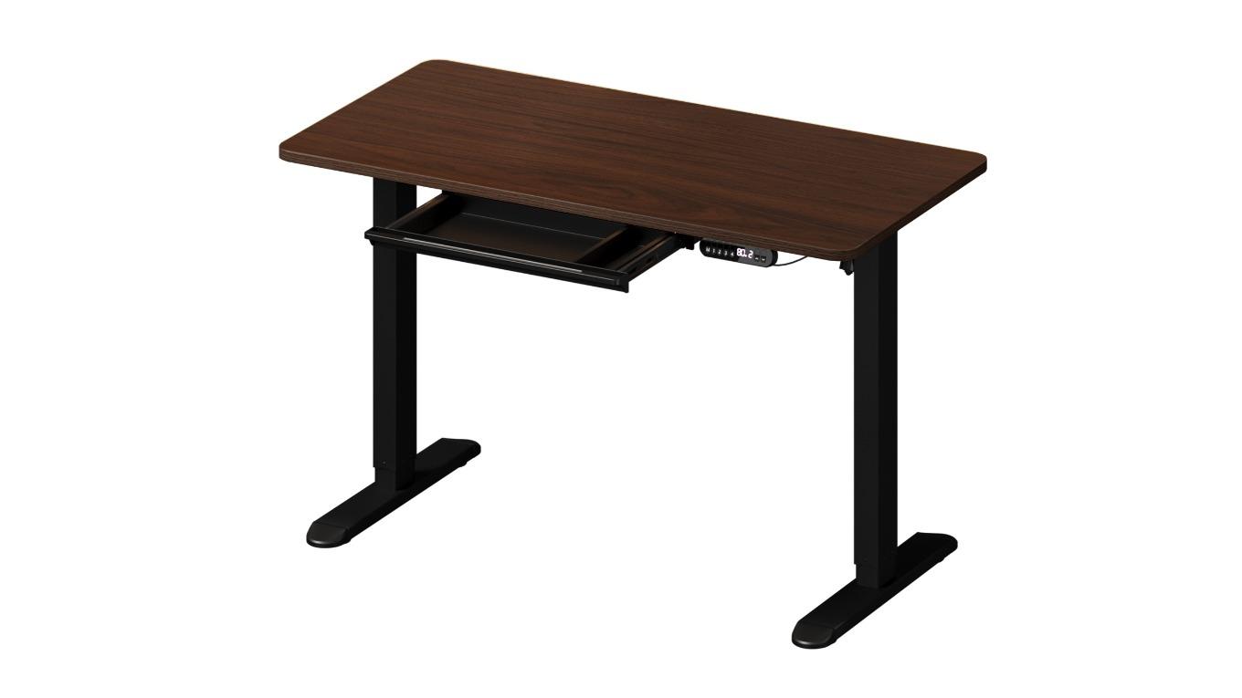 Oikiture 140cm Electric Adjustable Standing Office Table with Drawer - Black/Walnut