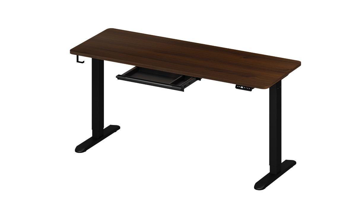 Oikiture 160cm Motorized Adjustable Standing Office Table with Drawer - Black/Walnut