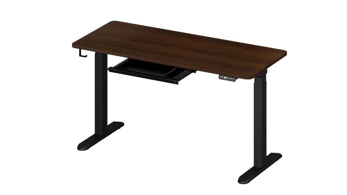 Oikiture 160cm Electric Height Adjustable Standing Desk with Drawer - Black/Walnut