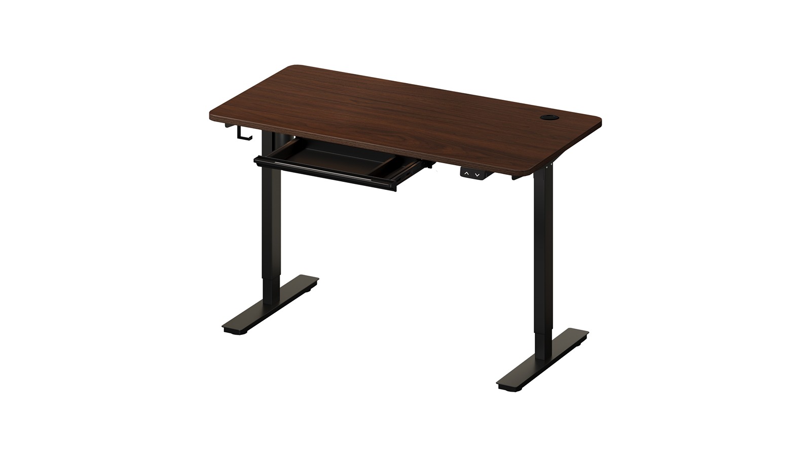 Oikiture Black/Walnut 150cm Adjustable Height Electric Standing Desk with Drawer