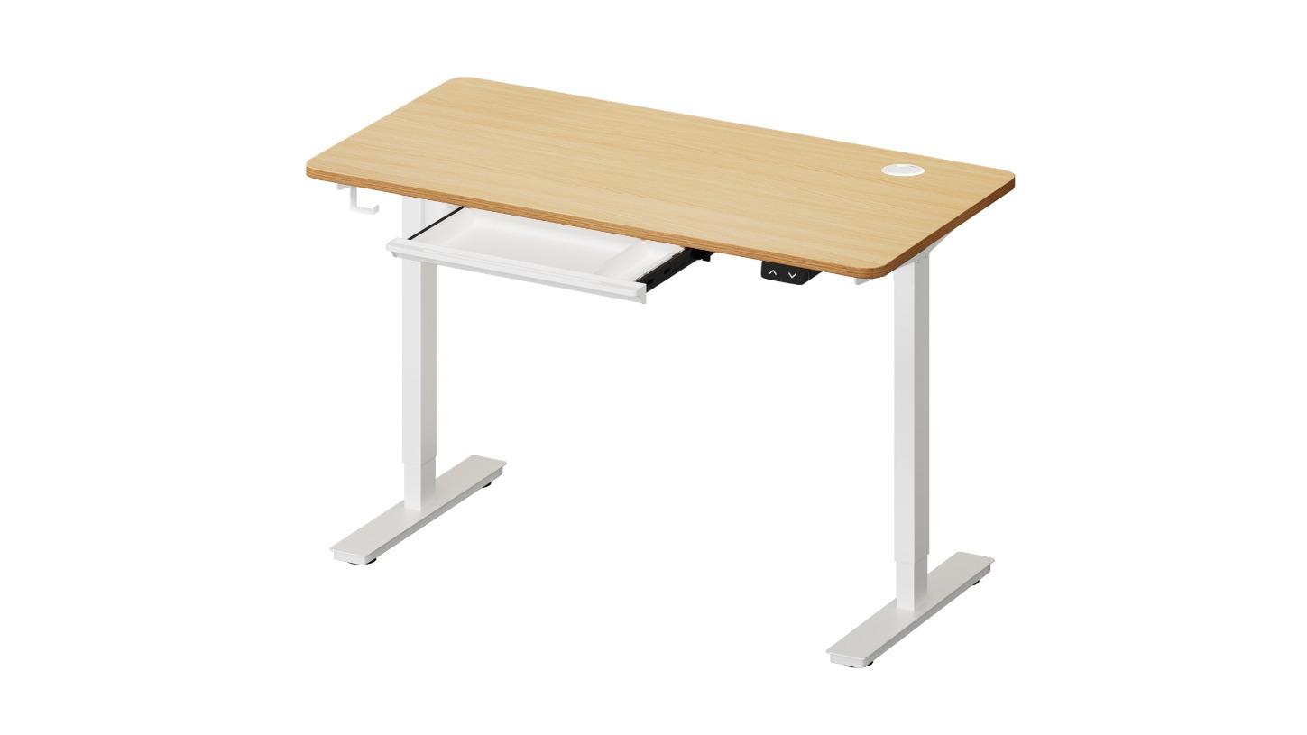 Oikiture 140cm Electric Height Adjustable Standing Desk with Drawer - White/Oak