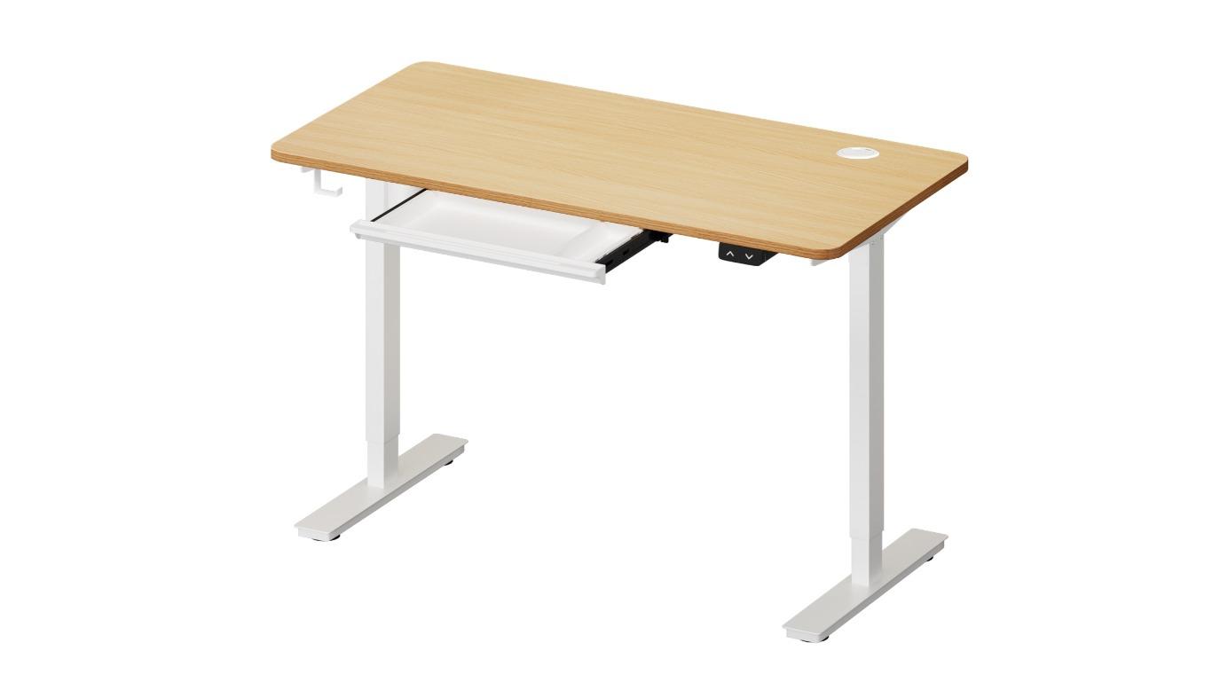 Oikiture 150cm Electric Height Adjustable Standing Desk with Drawer - White/Oak