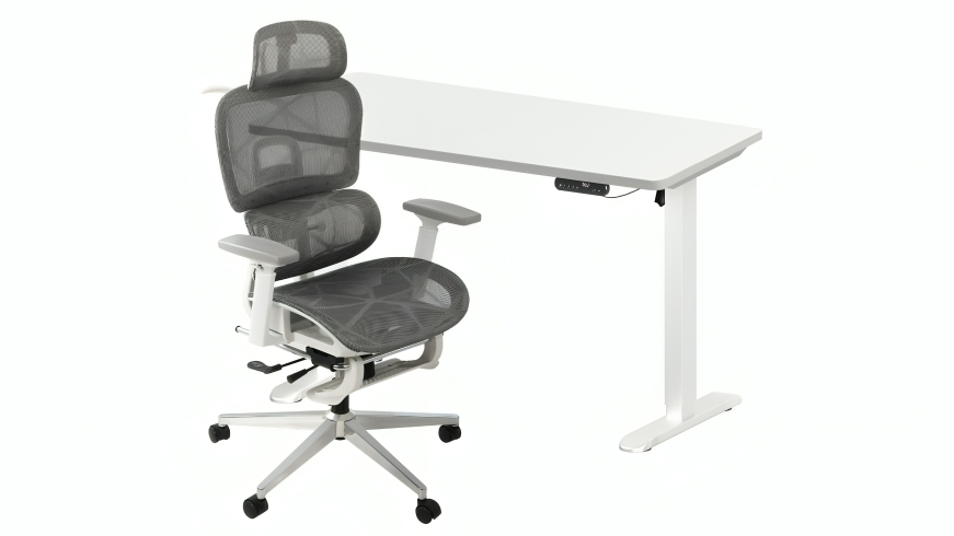 Oikiture Mesh Ergonomic Office Desk and Chair Set - Grey/White