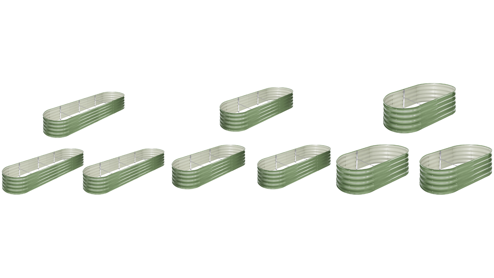 Livsip Set of 3 Green Galvanised Raised Garden Bed