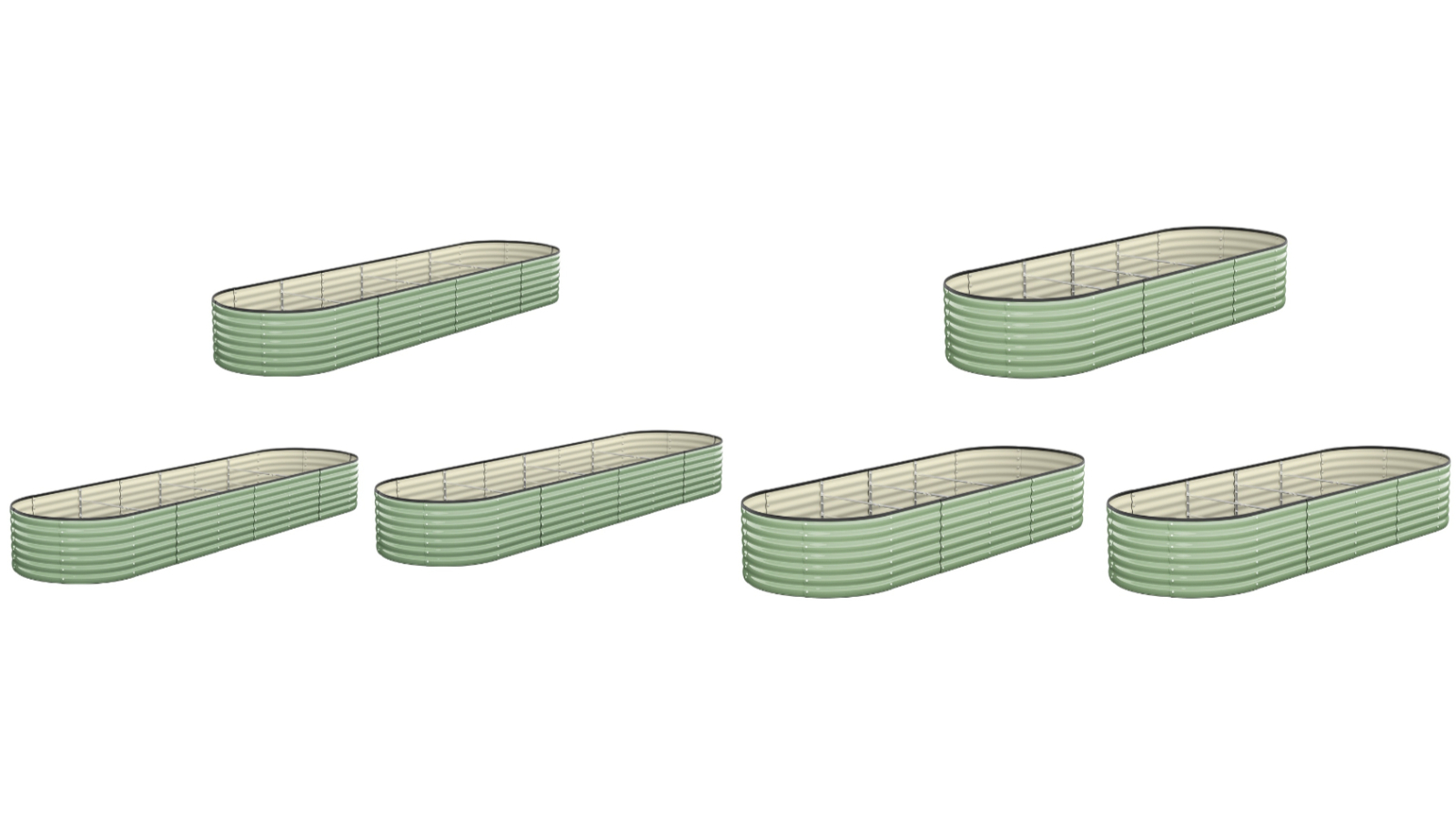 Livsip Set of 3 Black/Green Galvanised Raised Garden Bed