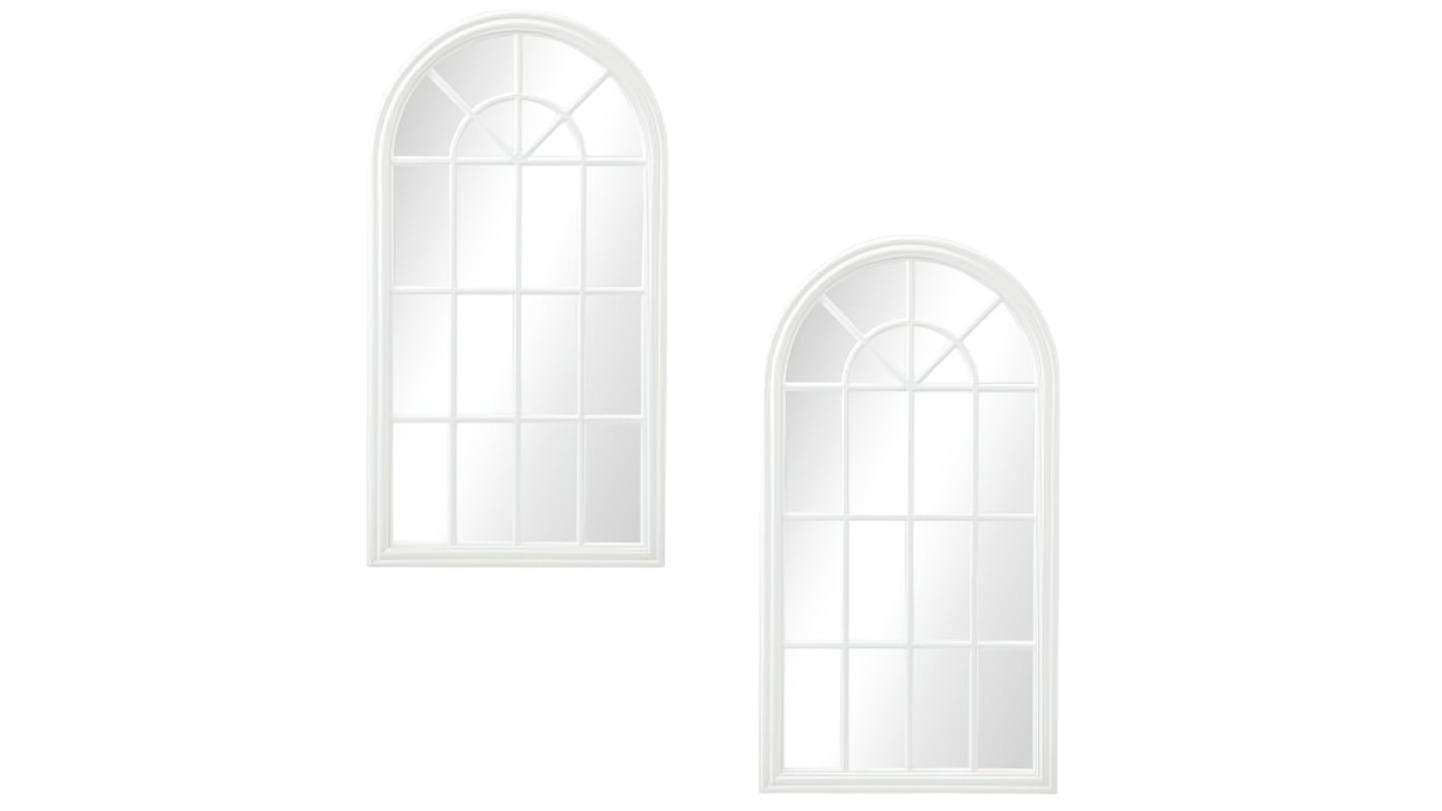 Oikiture 2 Piece White Wooden Arched Wall Window Mirror - 76 x 51cm 