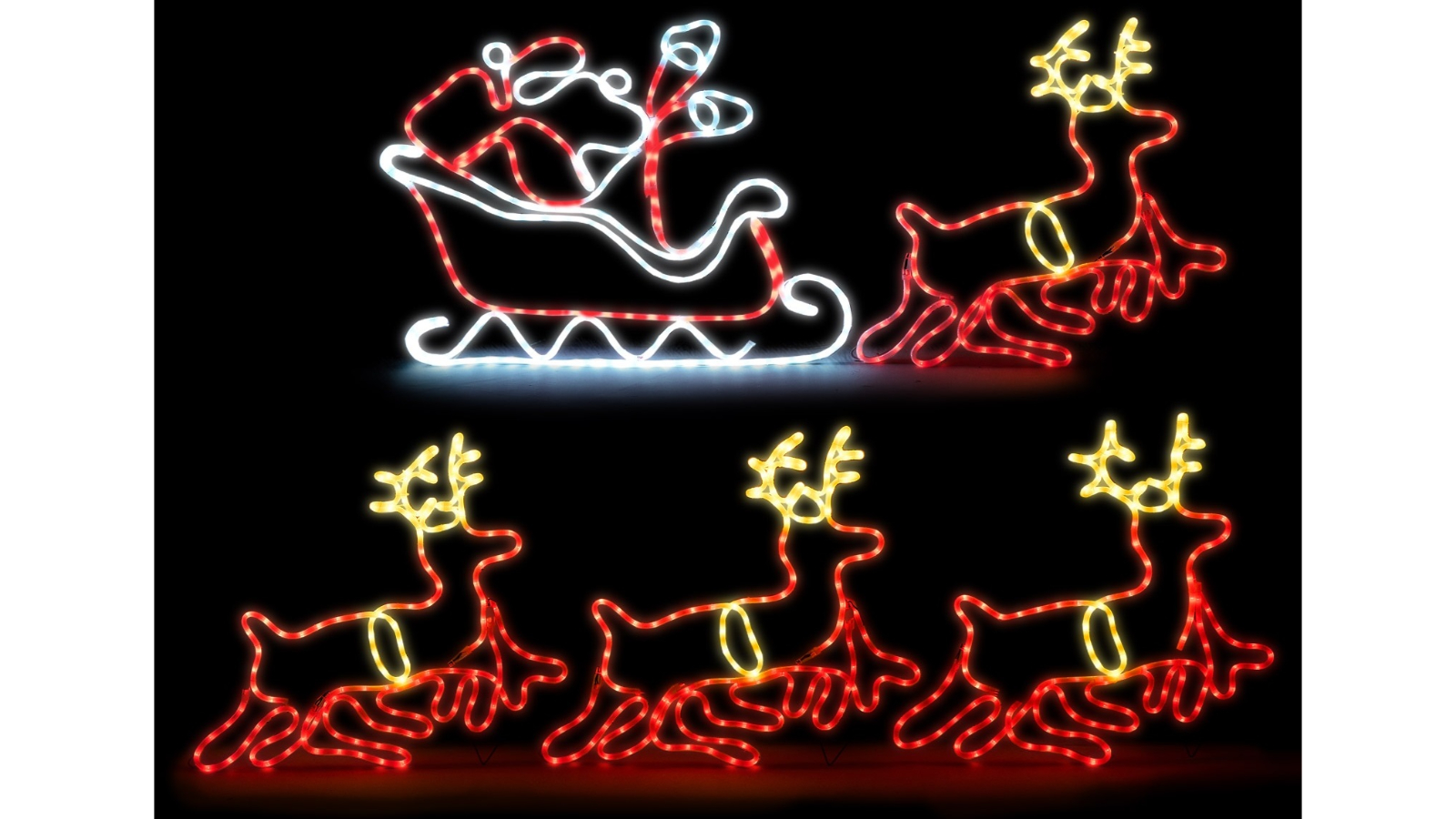 Tinseltown 4 Reindeer Riding Santa Claus Rope Motif Christmas Light