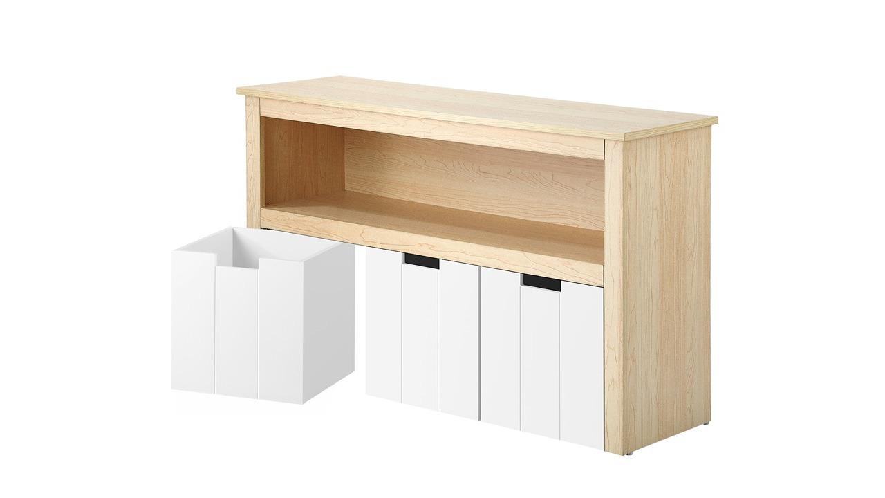 Oikiture Wooden Kids Toy Display Shelf Cabinet with 3 Portable Storage Box