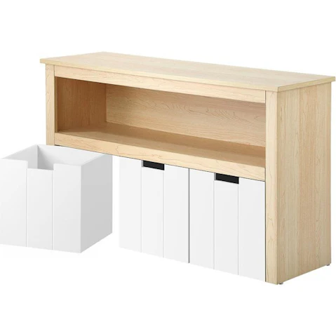Oikiture Wooden Kids Toy Display Shelf Cabinet with 3 Portable Storage Box