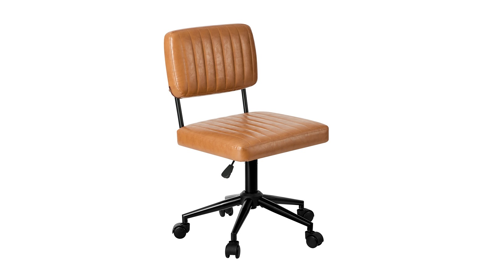 Oikiture Leather Swivel Armless Office Chair - Brown