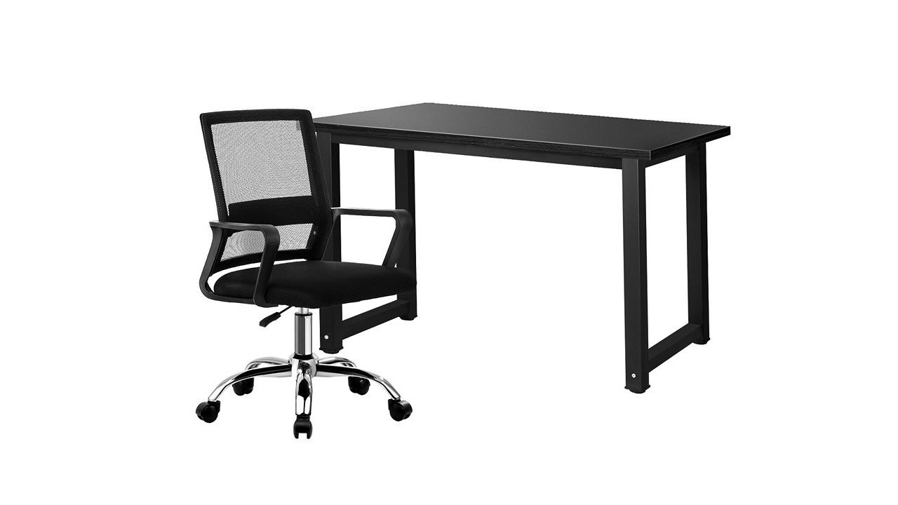 Oikiture Office Desk and Chair Set - Black