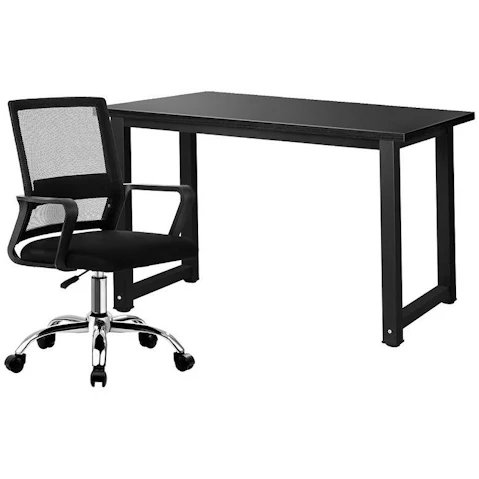 Oikiture Office Desk and Chair Set - Black