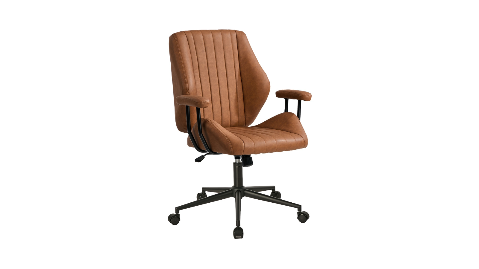 Oikiture Mid-Back Swivel Office Chair with Padded Arm - Brown