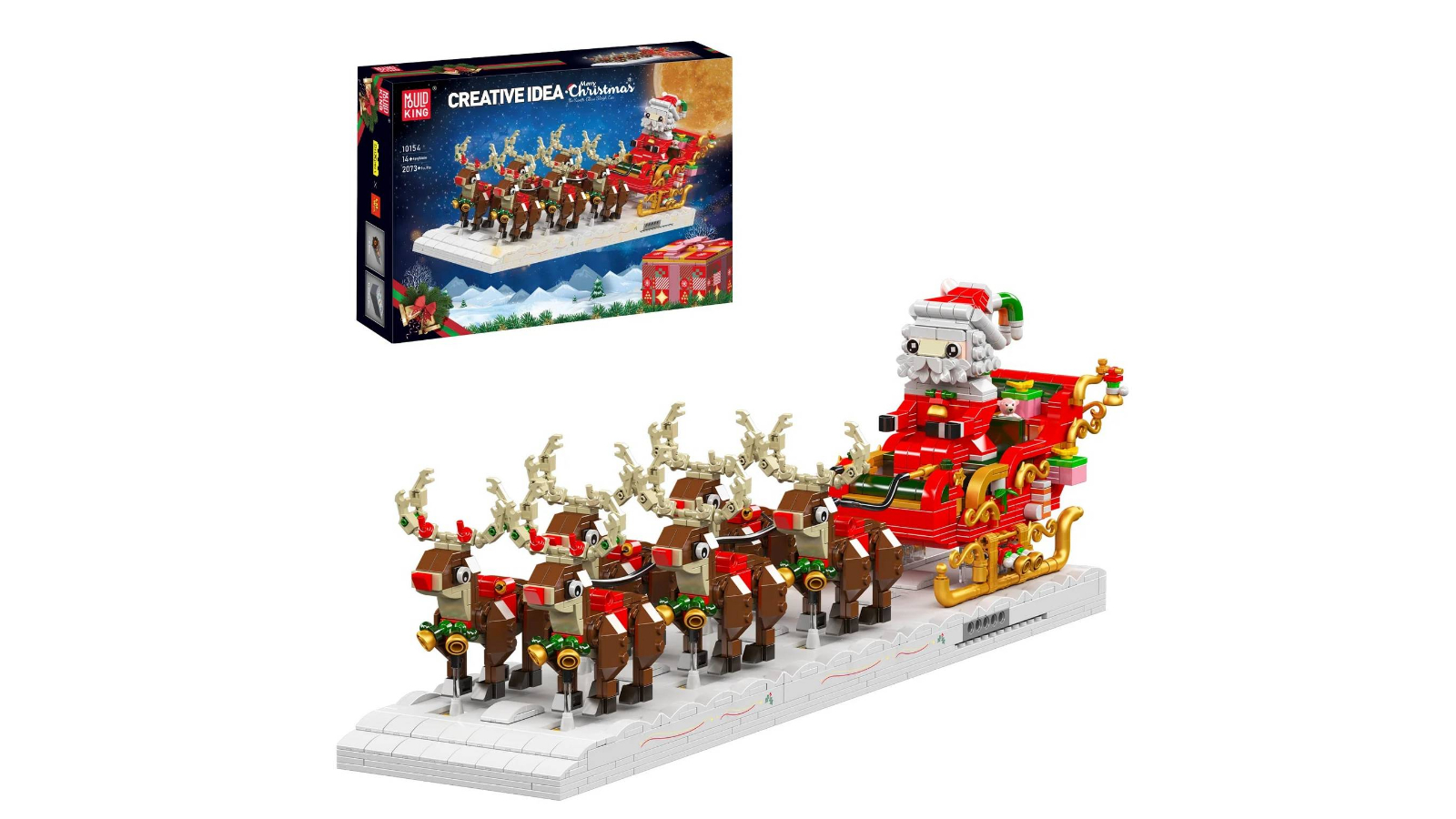 Mould King 2073 Piece Motorised Reindeer and Santa Claus Sleigh Building Set