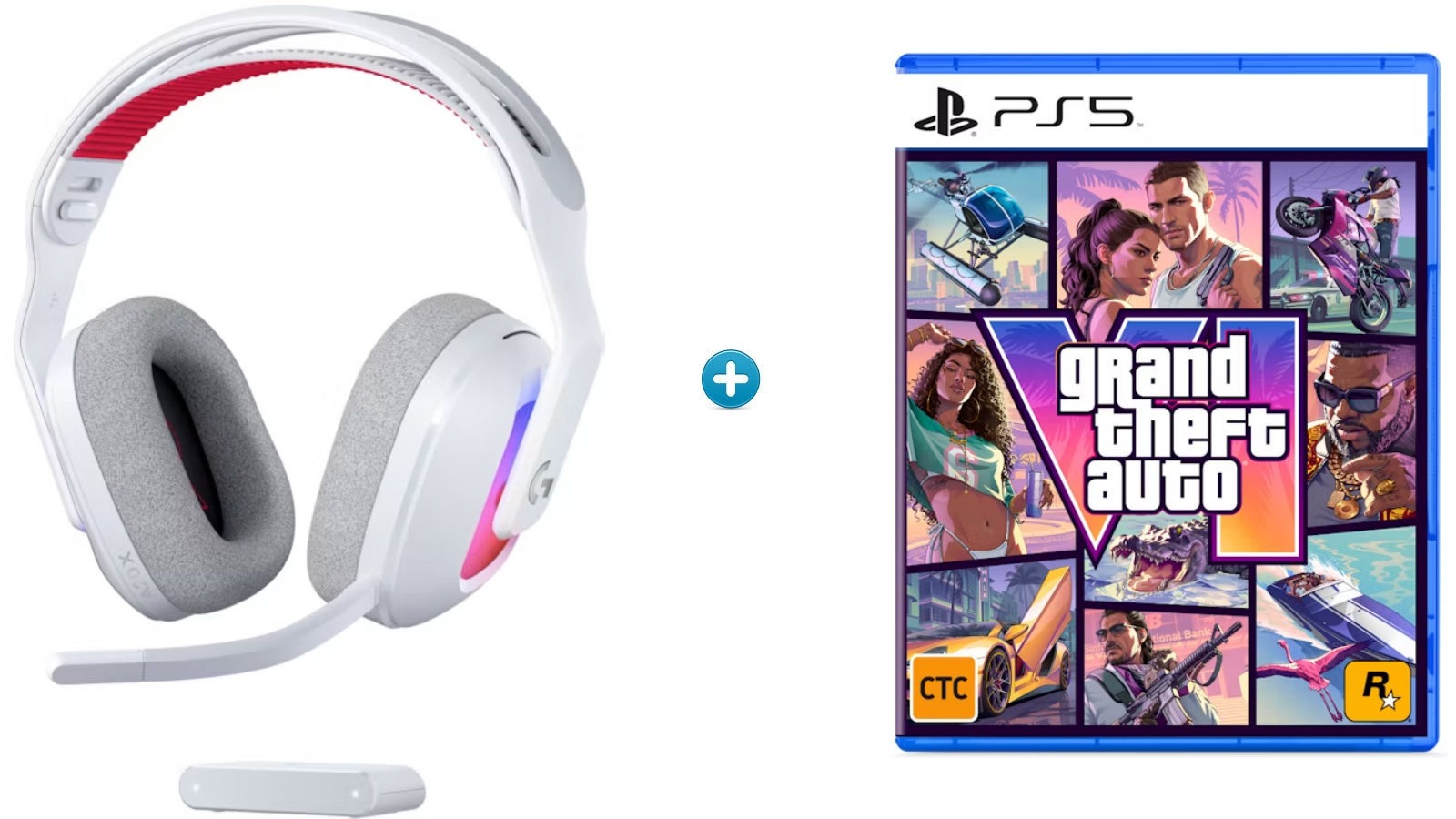 Logitech G Astro A20X Wireless Gaming Headset with PLAYSYNC Audio - White Plus Grand Theft Auto VI Bundle for PS5