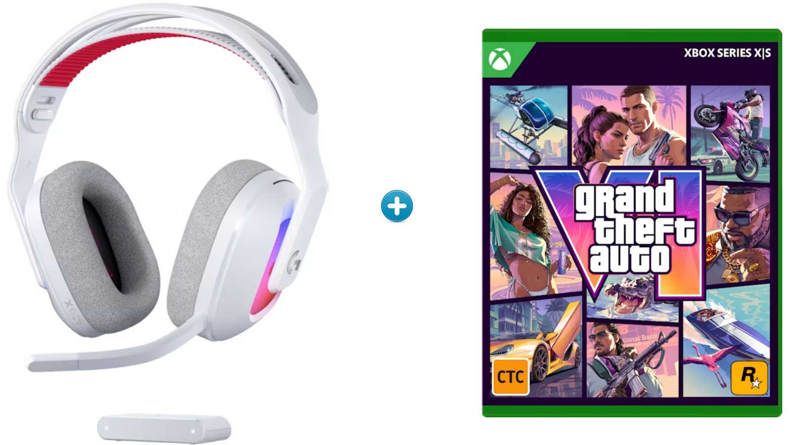 Logitech G Astro A20X Wireless Gaming Headset with PLAYSYNC Audio - White Plus Grand Theft Auto VI Bundle for Xbox Series X