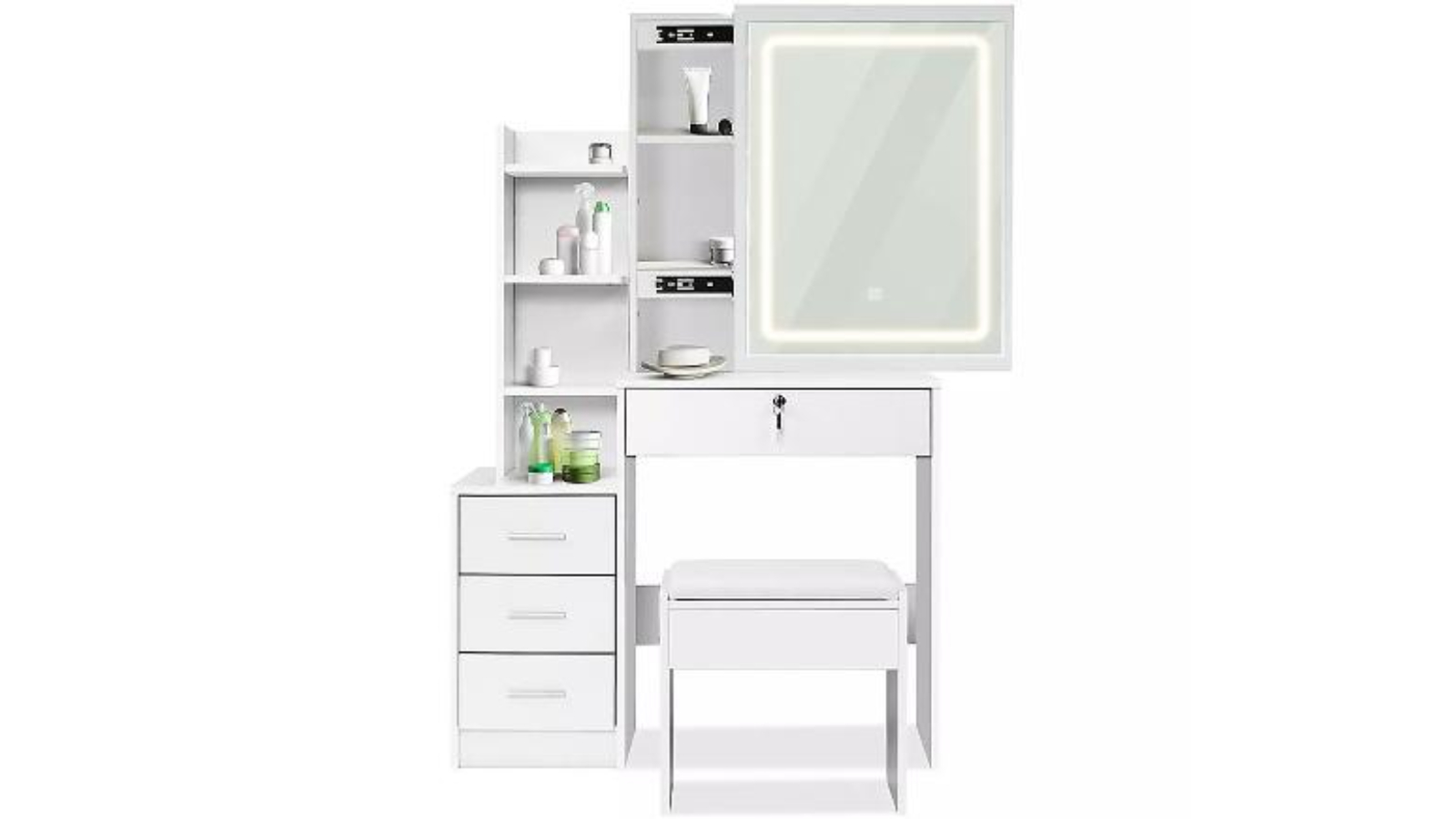 Randy and Travis Machinery Dressing Table LED Makeup Mirror Stool Set