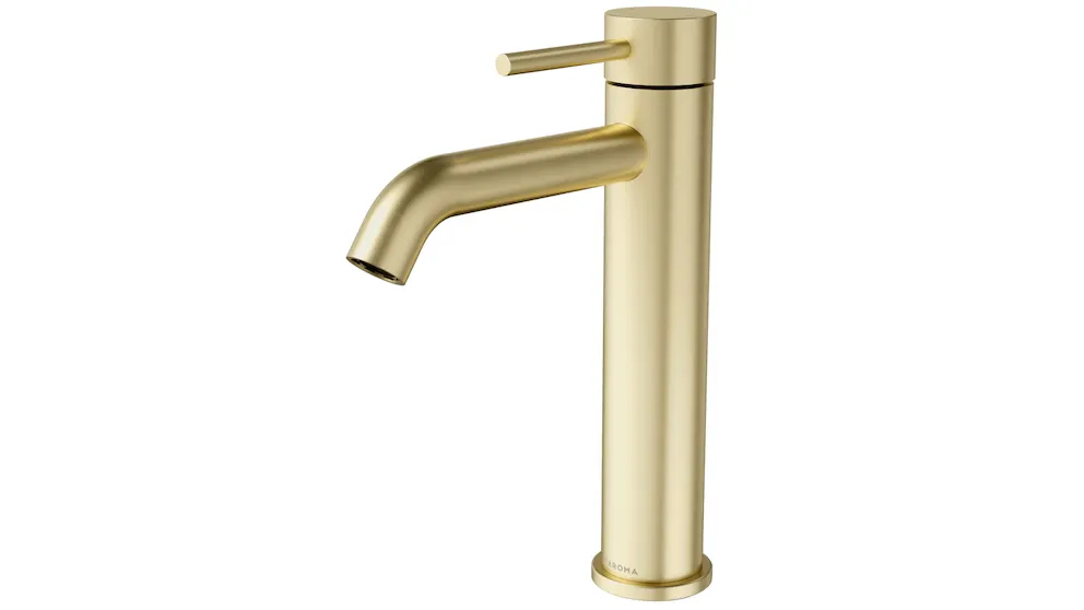 Caroma Liano II Low Lead Mid Tower Basin Mixer - Brushed Brass