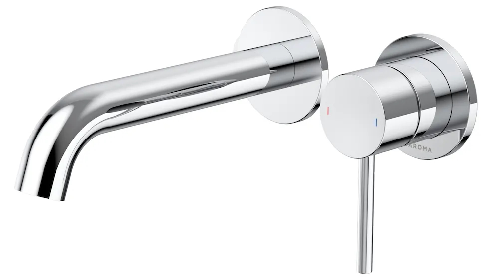 Caroma Liano II 175mm Low Lead Wall Basin/Bath Mixer with 2x Round Cover Plates - Chrome