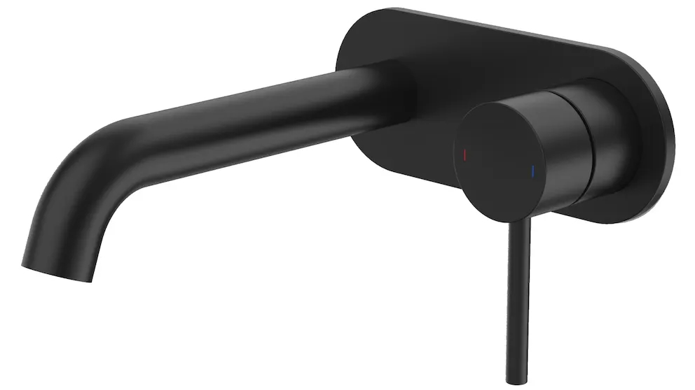 Caroma Liano II 175mm Low Lead Wall Basin/Bath Mixer with Round Cover Plate - Matte Black
