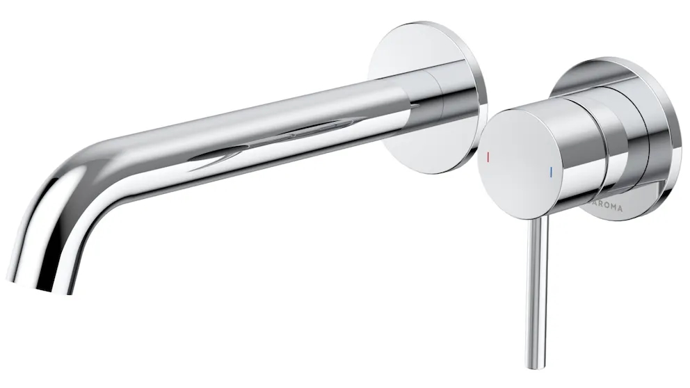 Caroma Liano II 210mm Low Lead Wall Basin/Bath Mixer with 2x Round Cover Plates - Chrome