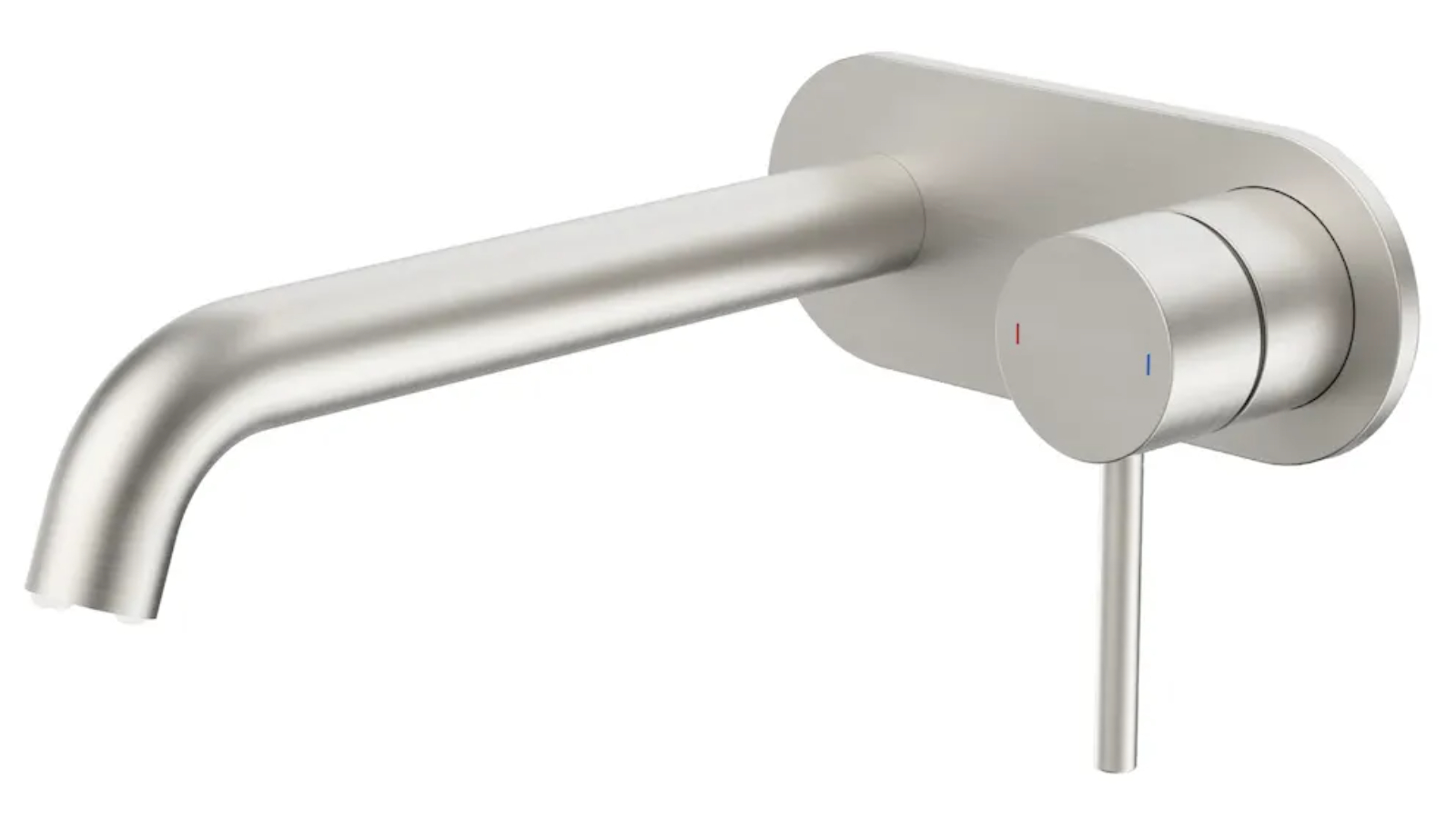 Caroma Liano II 210mm Low Lead Brass Wall Basin/Bath Mixer with Round Cover Plate - Brushed Nickel