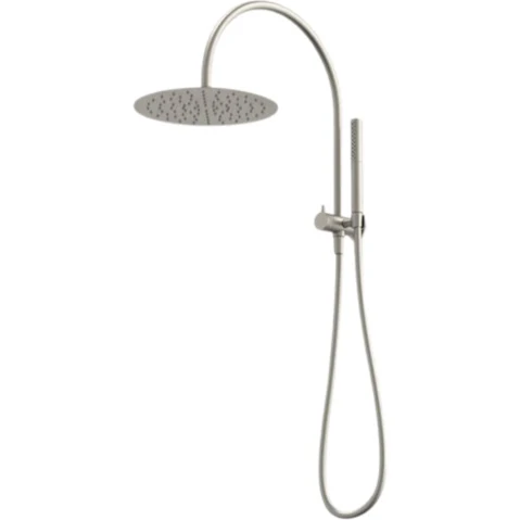 Caroma Liano II Compact Twin Shower with Overhead - Brushed Nickel