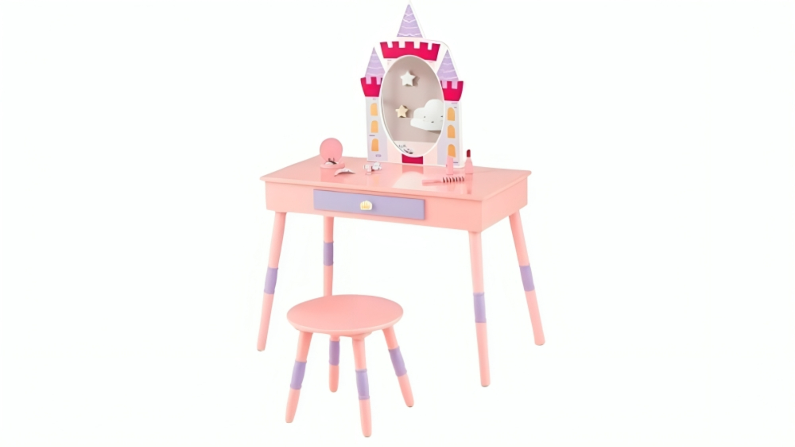 Costway 2-in-1 Dressing Table and Chair with LED Lighted Mirror and Storage - Pink