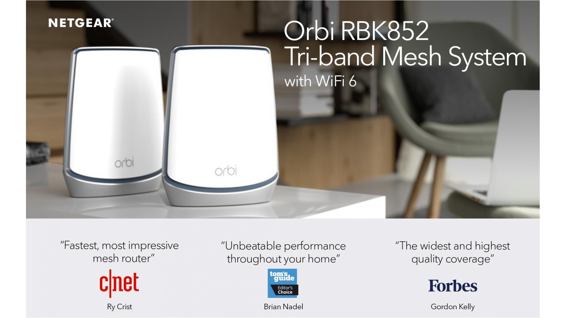 Netgear Orbi RBK852 AX6000 Tri-Band Wifi 6 Mesh System- 2 Pack