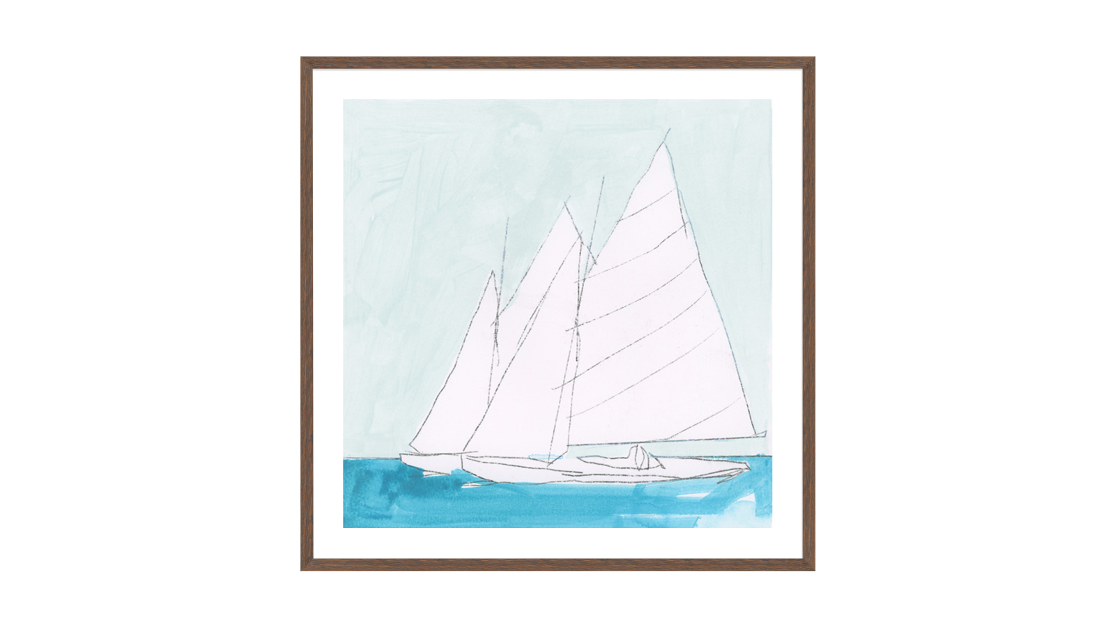 La Grolla Sail Ashore Walnut Frame Wall Art - 94 x 94cm