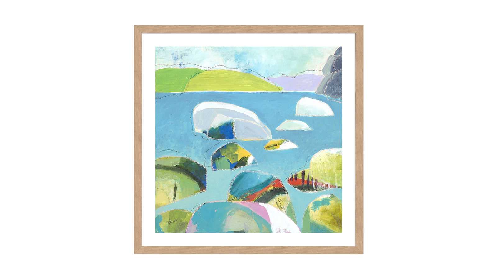La Grolla Sand Harbor Lake Tahoe 3 Natural Frame Wall Art - 56 x 56cm