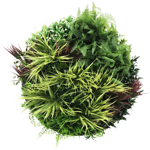 Designer Plants Grassy Fern Slimline Artificial Green Wall White Disc Art - 80cm