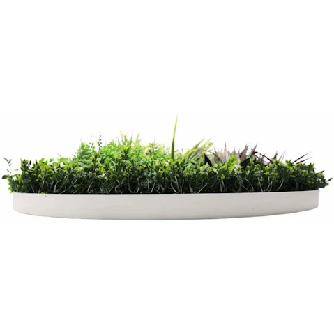 Designer Plants 100cm Grassy Fern Slimline Artificial Green Wall Disc Art - White