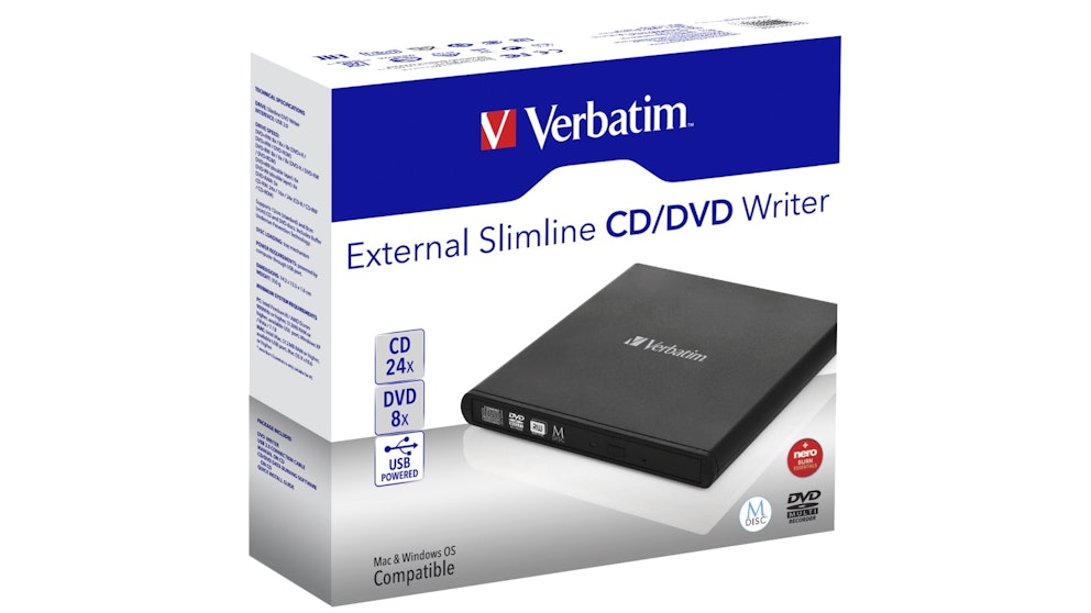 Verbatim External Slimline Mobile CD/DVD Writer | Harvey Norman