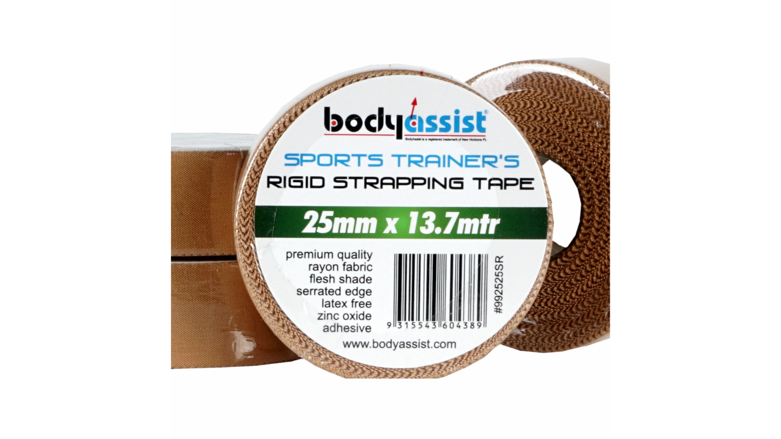 Bodyassist 2.5 x 1370cm Sports Trainers Rigid Strapping Tape (6 Roll) - Flesh 