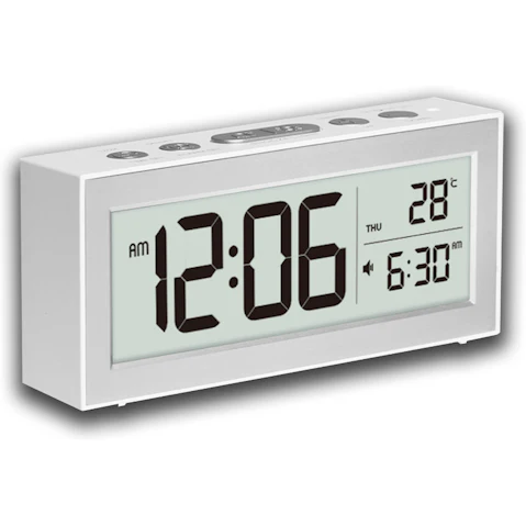 TODO 5.2inch LCD Display Snooze Digital Alarm Clock - White