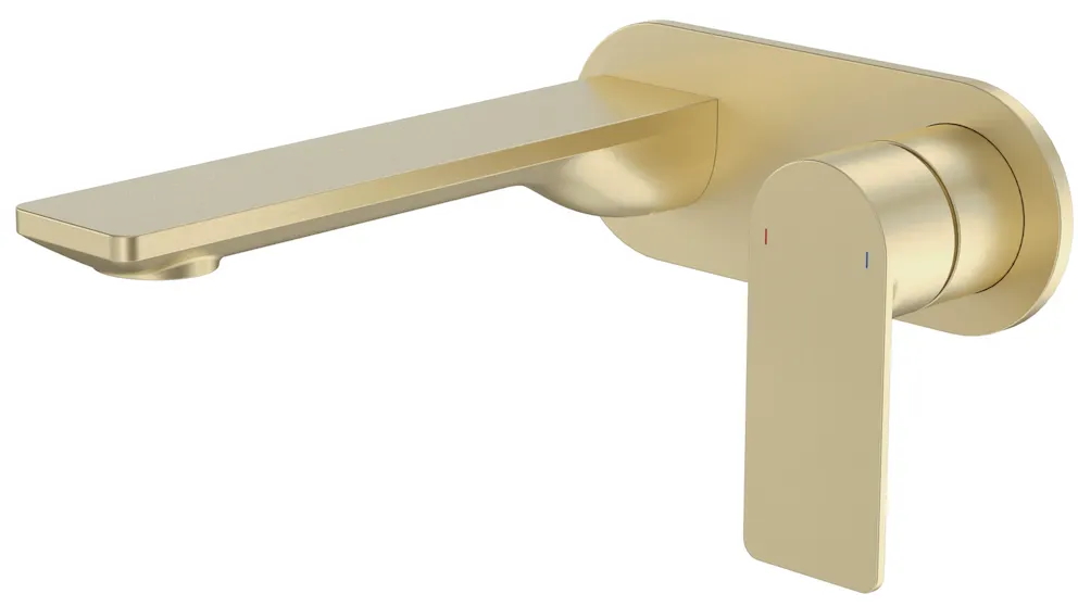 Caroma Urbane II 180mm Low Lead Wall Basin/Bath Mixer with Round Cover Plate - Brushed Brass