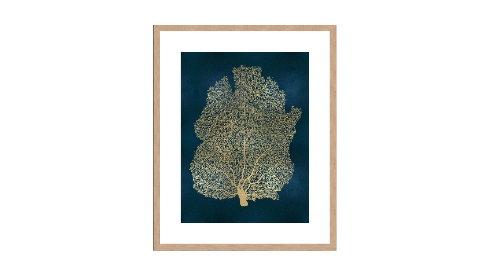 La Grolla Sea Fan Gold on Teal I Natural Frame Wall Art - 106 x 86cm