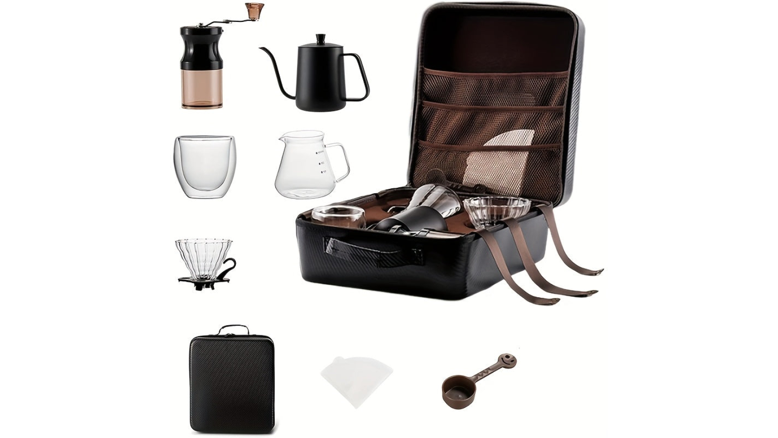 NNETM 9 Piece Gourmet Travel Stainless Steel Coffee Set Grinder