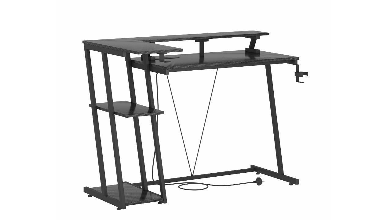 Advwin Reversible Storage Shelf 120cm L-Shaped Gaming Desk with Monitor Stand - Black