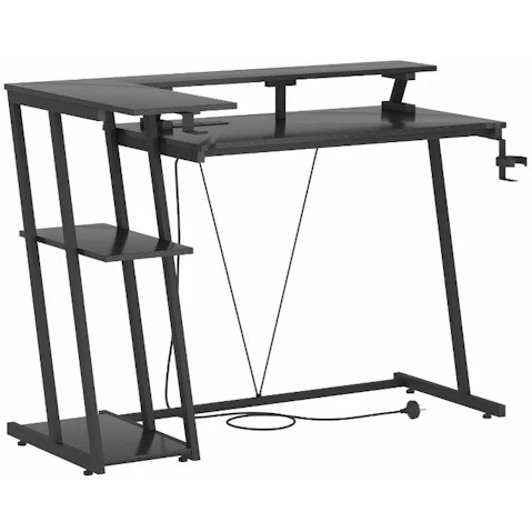 Advwin Reversible Storage Shelf 120cm L-Shaped Gaming Desk with Monitor Stand - Black