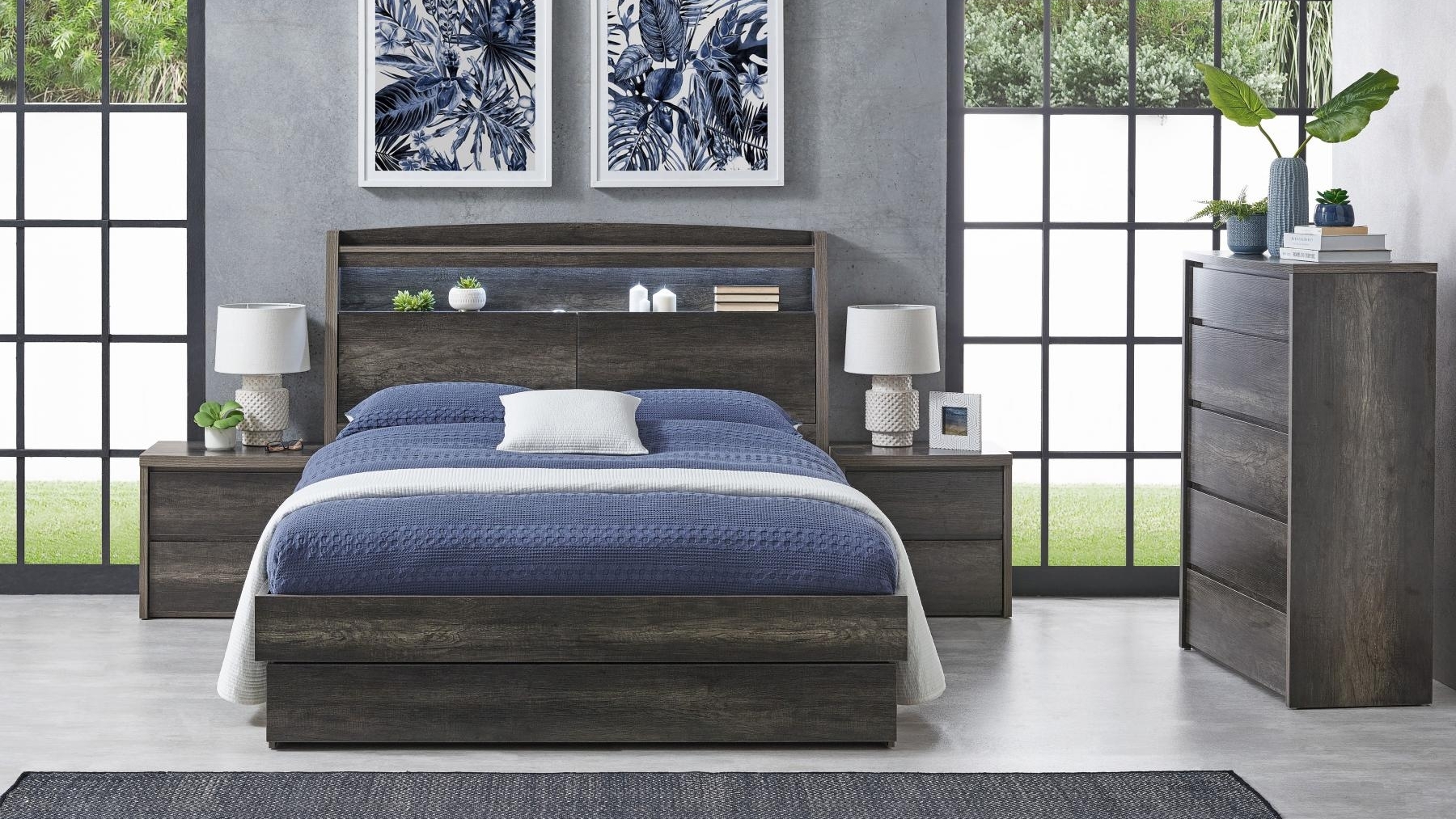 Nebula 3-Drawer Charcoal Bed  - King