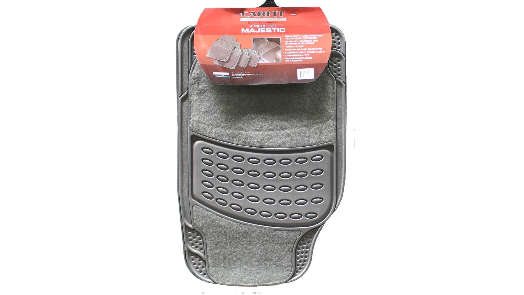 Carfit Majestic Carpet and Rubber Car Floor Mat 4 Piece Set - Grey