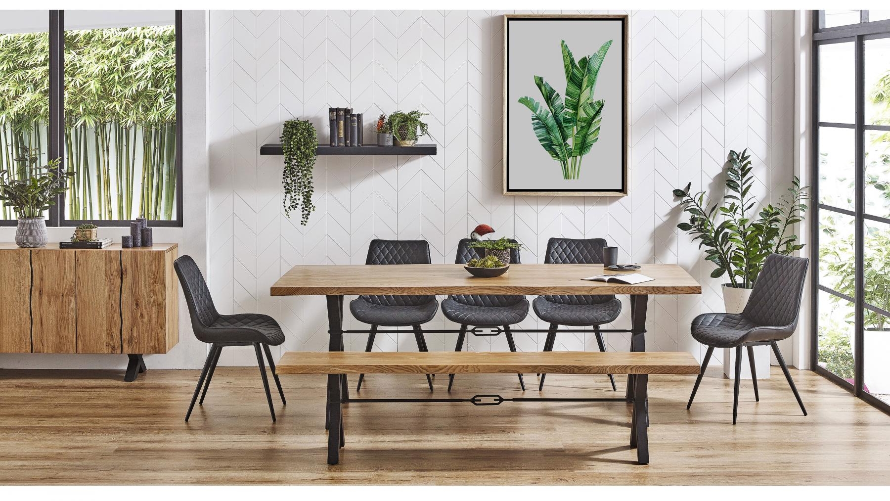 Java 7-Piece Dining Table Set with Jade Black Chairs