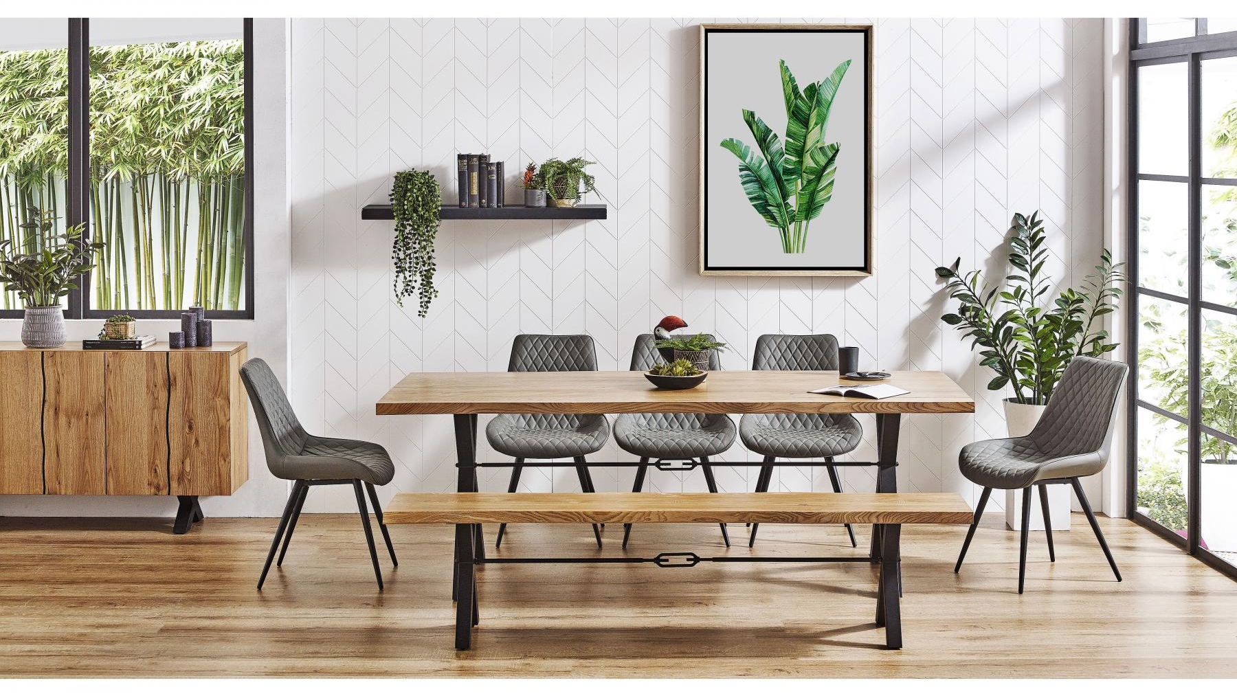 Java 7-Piece Dining Table Set with Jade Grey Chairs