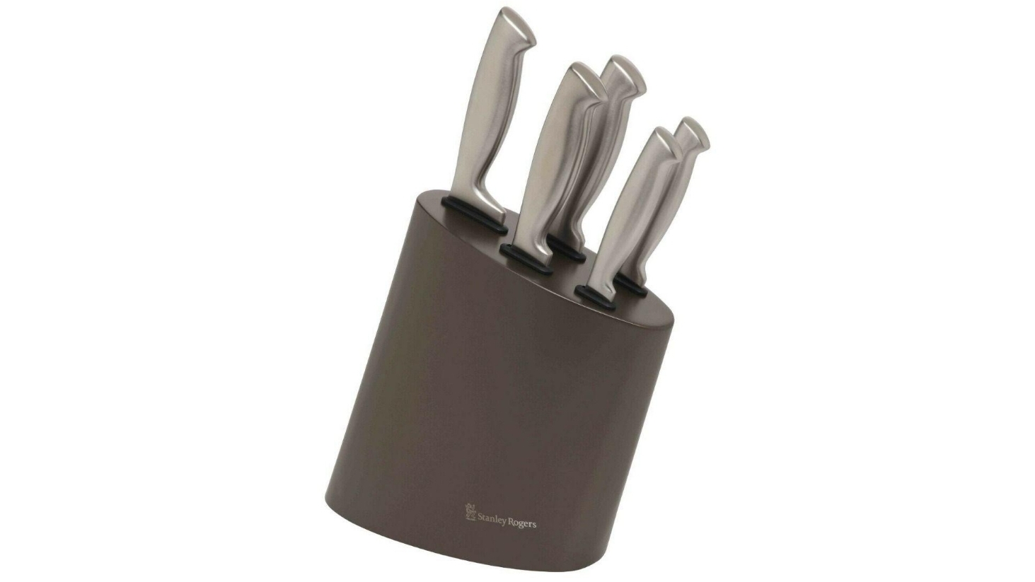 Stanley Rogers 6 Piece Modern Steel Metallic Knife Block Set - Mocha