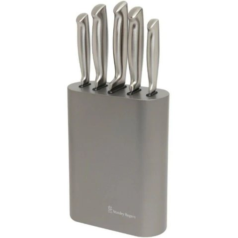 Stanley Rogers Metallic Pewter Vertical Oval Knife Block Set - 6 Piece