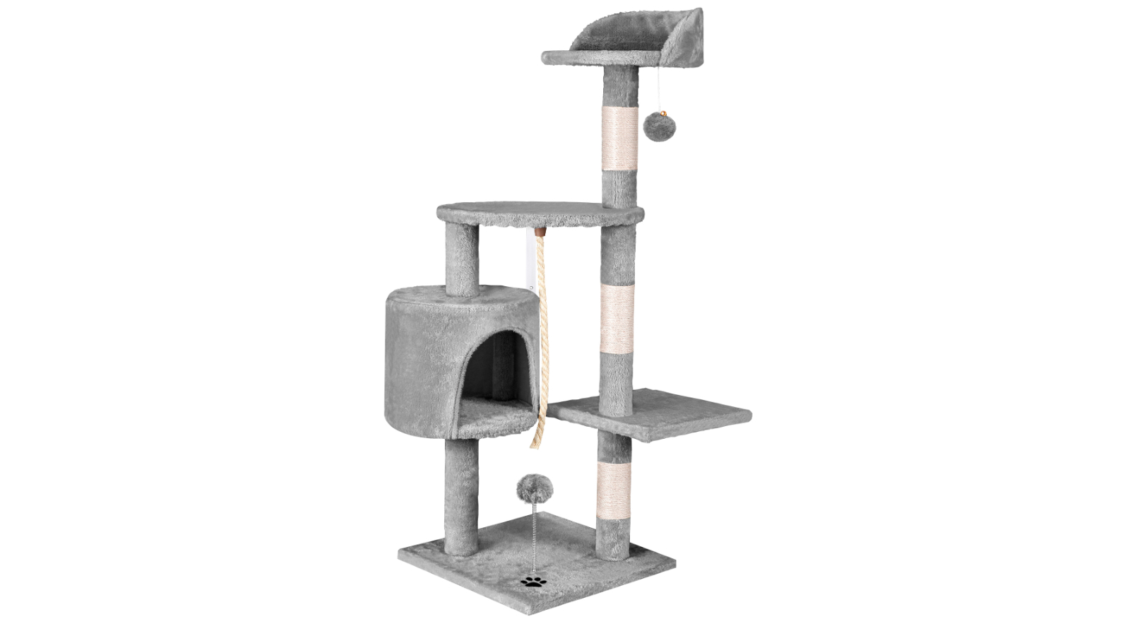 BEASTIE Cat Tree with Plush Toy Ball and Bell Scratching Post Grey 112cm