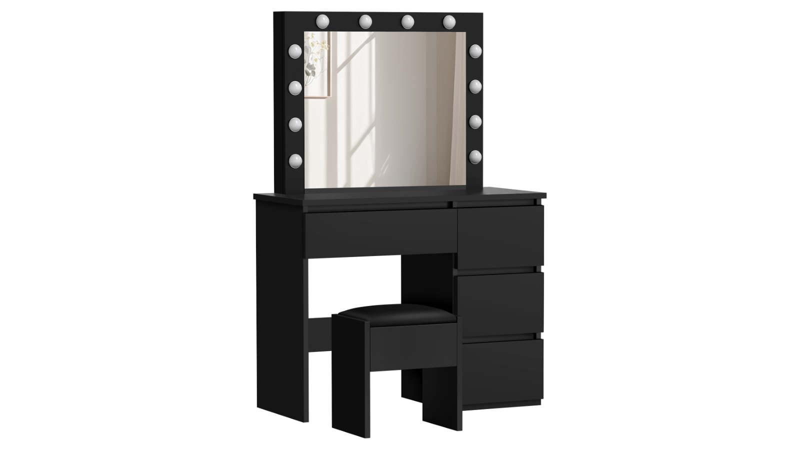 Alfordson 12 LED Bulbs Makeup Mirror Table Stool Set - Black
